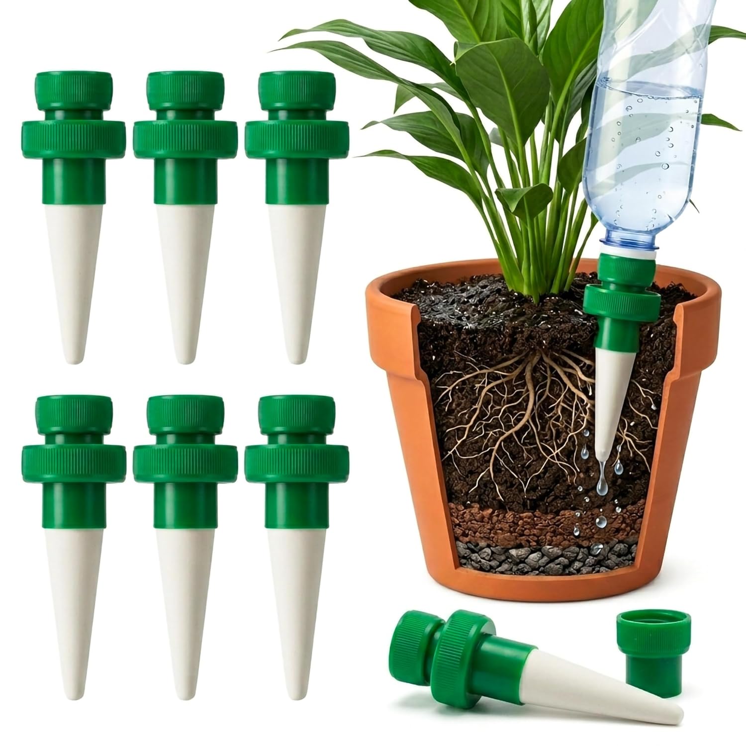 Automatic Plant Waterer - 테라코타 플라스틱 병용 급수 스파이크 6개,